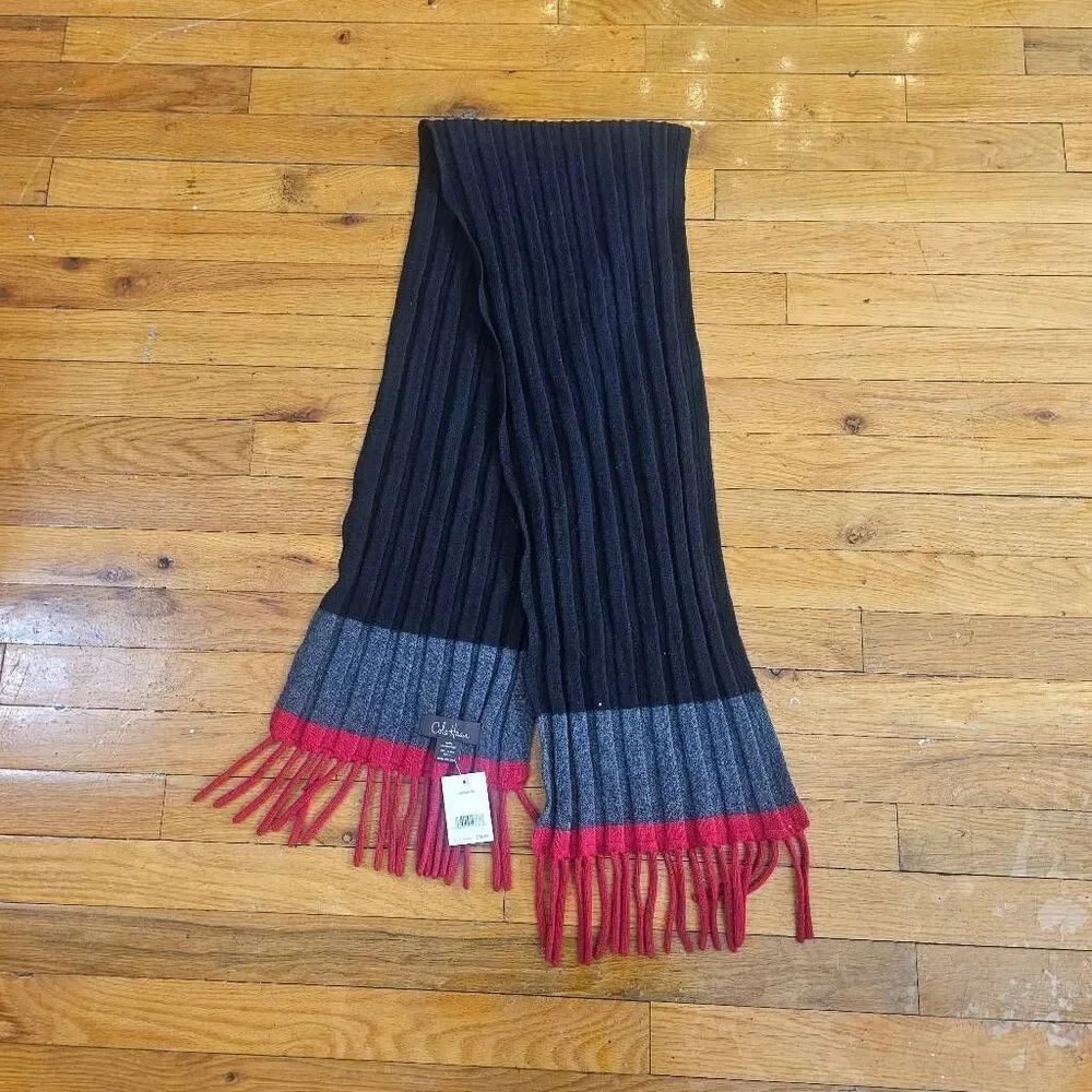 Cole Haan Lamb Wool Scarf Grey Red